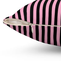 Square Pillow-Glam Pink Bow-Pink Black Pinstripes-Black