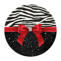 Mouse Pad-Glam Red Bow-Zebra-Black Glitter