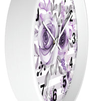 Wall Clock-Soft Purple Floral-Soft Purple Horizontal Stripes-White