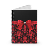 Small Spiral Notebook, 6x8in-Glam Red Bow-Red Lace-Black