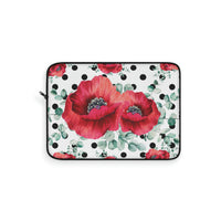 Laptop Sleeve-Rouge Red Floral-Black Polka Dots-White