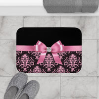 Bath Mat-Glam Pink Bow-Pink Lace-Black