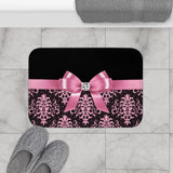 Bath Mat-Glam Pink Bow-Pink Lace-Black