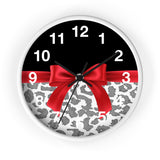 Wall Clock-Glam Red Bow-Grey Leopard-Black