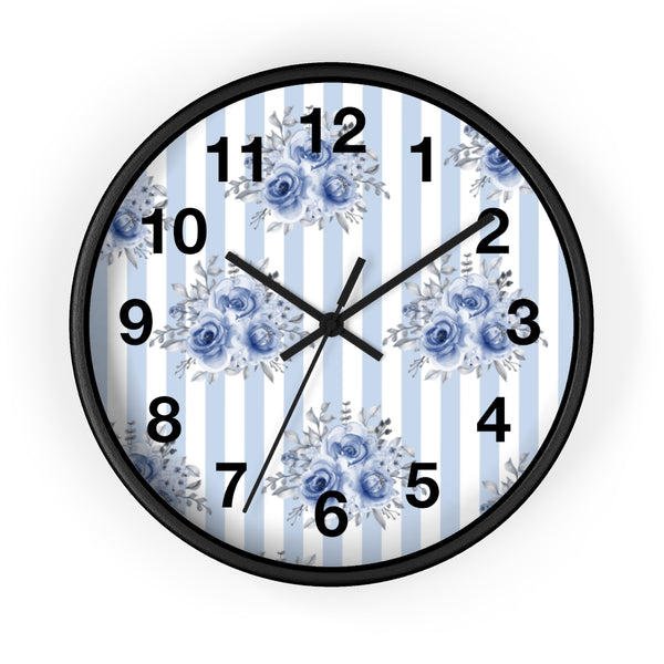 Wall clock-Soft Blue-Floral Pinstripes