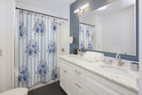 Shower Curtains-Soft Blue-Floral Pinstripes