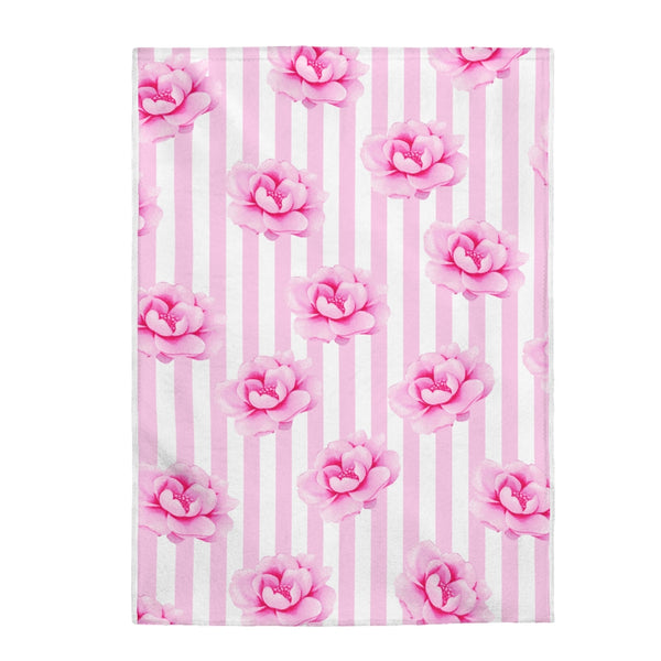 Velveteen Plush Blanket-Magenta Pink-Floral Pinstripes