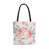 Tote Bag-Lush Pink Floral-White Polka Dots-Pink