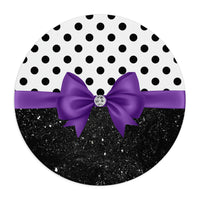 Mouse Pad-Glam Purple Bow-Black Polka Dots-Black Glitter