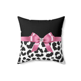 Square Pillow-Glam Pink Bow-Snow Leopard-Black