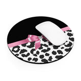 Mouse Pad-Glam Pink Bow-Snow Leopard-Black