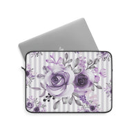 Laptop Sleeve-Soft Purple Floral-Purple Pinstripes-White