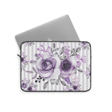 Laptop Sleeve-Soft Purple Floral-Purple Pinstripes-White