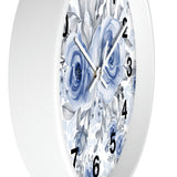 Wall Clock-Stormy Blue-Floral Stencil-White