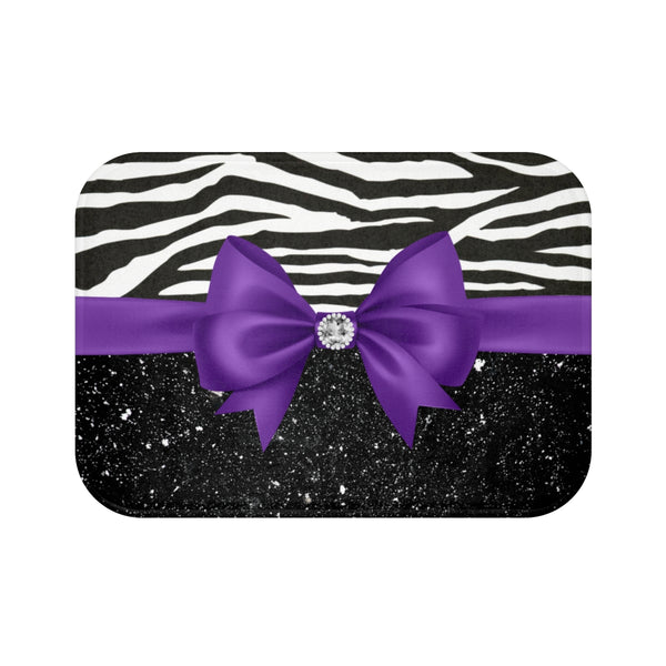 Bath Mat-Glam Purple Bow-Zebra-Black Glitter