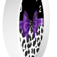 Wall Clock-Glam Purple Bow-Snow Leopard-Black