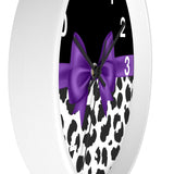 Wall Clock-Glam Purple Bow-Snow Leopard-Black