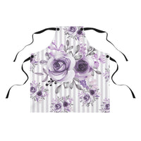 Apron-Soft Purple Floral-Purple Pinstripes-White