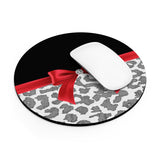 Mouse Pad-Glam Red Bow-Grey Leopard-Black