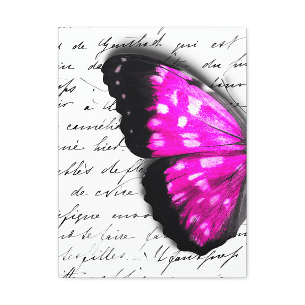 Canvas Art Panel 18"X24"in-Magenta Butterfly-Illegible Cursive-Left Wing