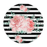 Mouse Pad-Lush Pink Floral-Black Horizontal Stripes-White