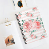 Small Spiral Notebook, 6x8in-Lush Pink Floral-Pink Horizontal Stripes-White