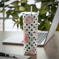 Skinny Tumbler, 20oz-Lush Pink Floral-Black Polka Dots-White