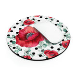 Mouse Pad-Rouge Red Floral-Black Polka Dots-White