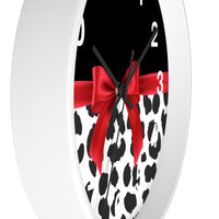 Wall Clock-Glam Red Bow-Snow Leopard-Black