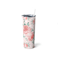 Skinny Tumbler, 20oz-Lush Pink Floral-White Polka Dots-Pink