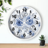 Wall Clock-Stormy Blue-Floral Stencil-White