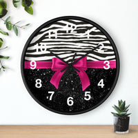 Wall Clock-Glam Passion Pink Bow-Zebra-Black Glitter