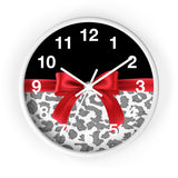 Wall Clock-Glam Red Bow-Grey Leopard-Black