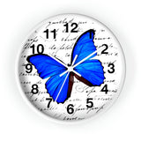 Wall Clock-Royal Blue Butterfly-Illegible Cursive-10"x10"in