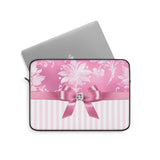 Laptop Sleeve-Glam Pink Bow-Pink White Stencil-Pink White Pinstripes