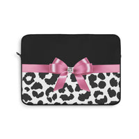 Laptop Sleeve-Glam Pink Bow-Snow Leopard-Black