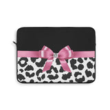 Laptop Sleeve-Glam Pink Bow-Snow Leopard-Black