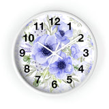 Wall Clock-Soft Blue Floral-Blue Stencil-White