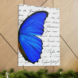 Canvas Art Panel 18"X24"in-Royal Blue Butterflies-Illegible Cursive-Right Wing