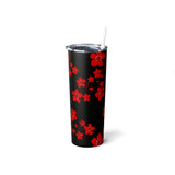 Skinny Tumbler, 20oz-Red Floral Blossoms-Black