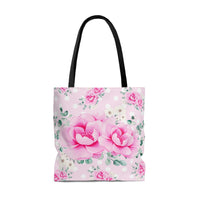 Tote Bag-Magenta Pink Floral-White Polka Dots-Pink