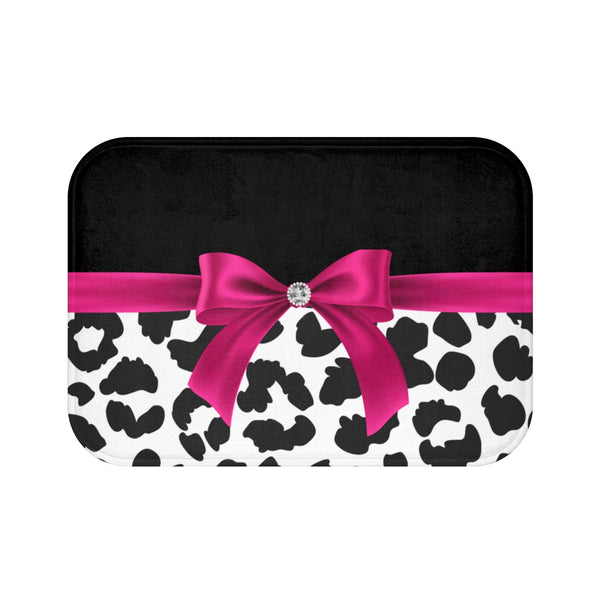 Bath Mat-Glam Passion Pink Bow-Snow Leopard-Black