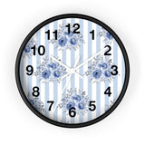 Wall clock-Soft Blue-Floral Pinstripes