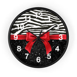 Wall Clock-Glam Red Bow-Zebra-Black Glitter