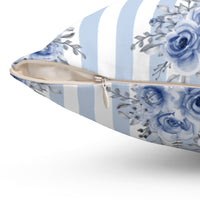 Square Pillow-Soft Blue-Floral Pinstripes-4 Sizes