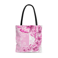 Tote Bag-Pink Butterfly Duo-White