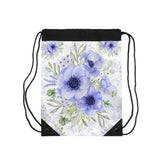 Drawstring Bag-Soft Blue Floral-Blue Stencil-White