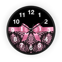 Wall Clock-Glam Pink Bow-Pink Lace-Black