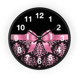 Wall Clock-Glam Pink Bow-Pink Lace-Black