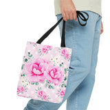 Tote Bag-Magenta Pink Floral-White Polka Dots-Pink